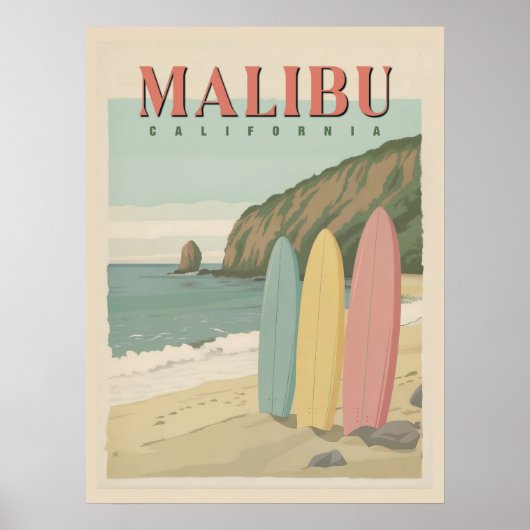 Malibu, Californië Poster - Zon, Zand en Surf (Voorkant)