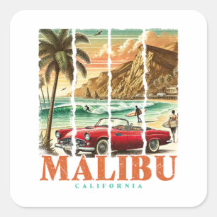Malibu Californië - Sport Auto Schilderachtig Kust Vierkante Sticker