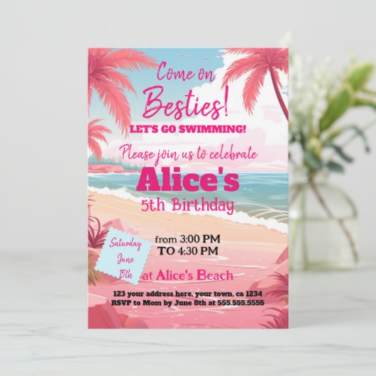 Malibu Doll Beach Pool Verjaardag Kaart (Staand voorkant)