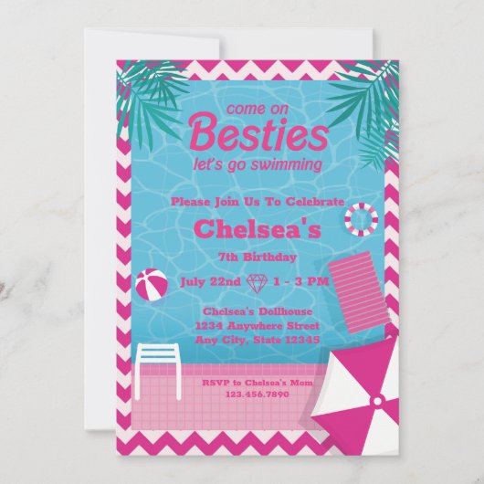 Malibu Doll Beach Pool Verjaardag Kaart (Voorkant)