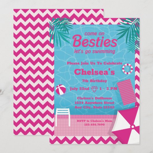 Malibu Doll Beach Pool Verjaardag Kaart (Voorkant / Achterkant)