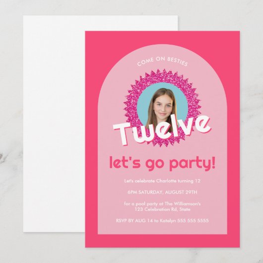 Malibu Doll Besties Strand Verjaardag Roze Glitter Kaart (Voorkant / Achterkant)