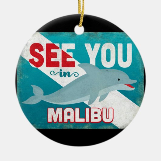 Malibu Dolphin - Retro Vintage Travel Keramisch Ornament (Voorkant)