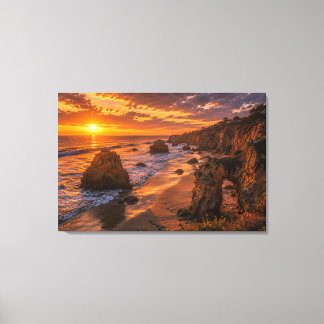 Malibu Golden Coast Zonsondergang Californië Lands Canvas Afdruk