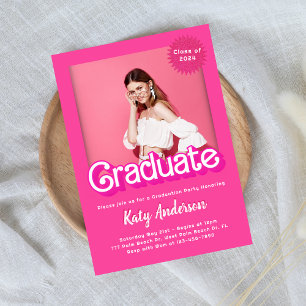 Malibu Hot Pink Doll Afstuderen Invitation Kaart