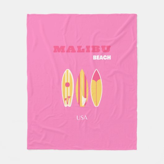 Malibu, Malibu Beach, Californië, Preppy, Roze Fleece Deken (Voorkant)
