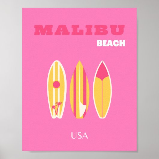 Malibu, Malibu Beach, Californië, Preppy, Roze Poster (Voorkant)