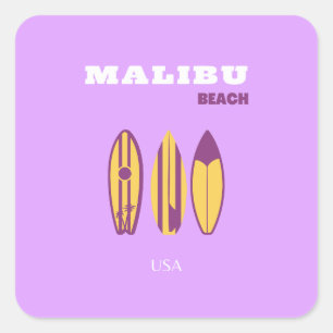 Malibu, Malibu Beach, Preppy, Preppy Meisje, Paars Vierkante Sticker