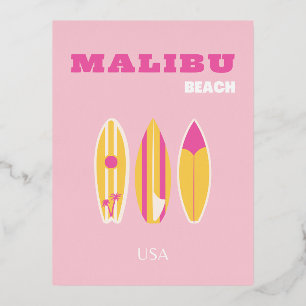 Malibu, Malibu Beach, Preppy, Roze Folie Feestdagen Briefkaart