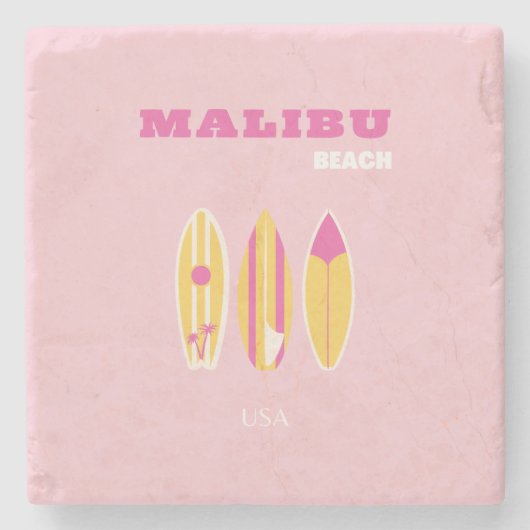 Malibu, Malibu Beach, Preppy, Roze Stenen Onderzetter (Voorkant)