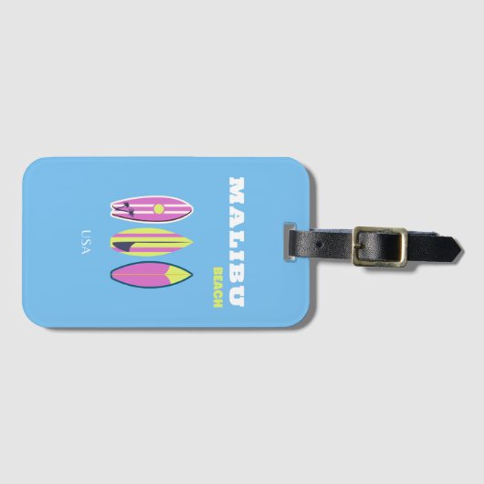 Malibu, Malibu Beach, Tropisch, Preppy, Blauw Bagagelabel (Voorkant (horizontaal))