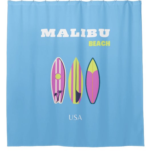 Malibu, Malibu Beach, Tropisch, Preppy, Blauw Douchegordijn (Voorkant)