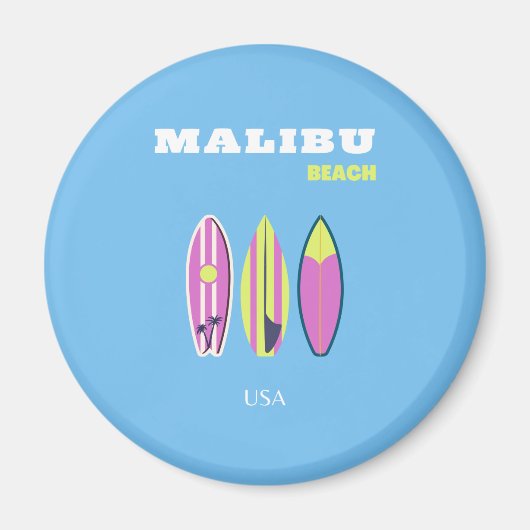 Malibu, Malibu Beach, Tropisch, Preppy, Blauw Magneet (Voorkant)