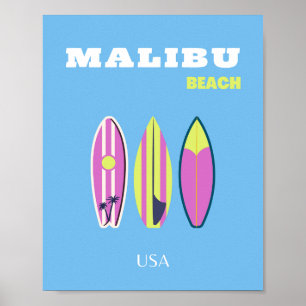 Malibu, Malibu Beach, Tropisch, Preppy, Blauw Poster