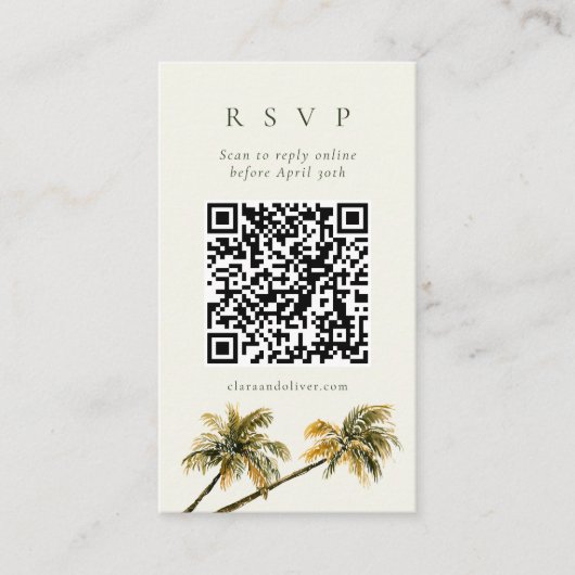 Malibu Palm Coastal Seaside QR Code RSVP Kaart (Voorkant)