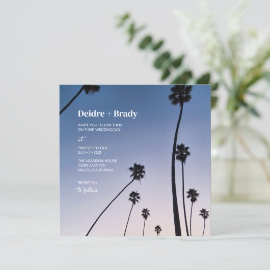 Malibu Palm Trees · Uitnodiging voor bruiloft · Bo (Staand voorkant)
