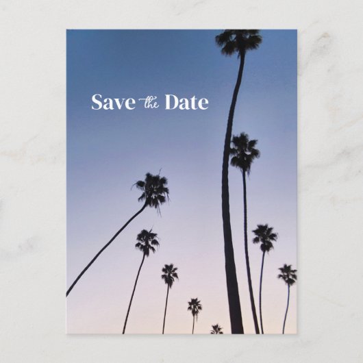 Malibu Palmbomen • Save the Date • Boho Blauwe Briefkaart (Voorkant)