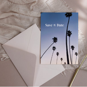 Malibu Palmbomen • Save the Date • Boho Blauwe Briefkaart