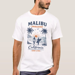 Malibu Paradise Surf & Sea Sunset Design T-shirt