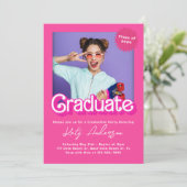 Malibu Retro Pink Doll Afstuderen Invitation Kaart (Staand voorkant)