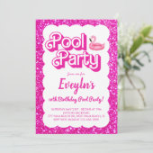 Malibu Roze Pop Poolparty Uitnodiging (Staand voorkant)