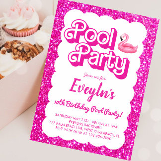 Malibu Roze Pop Poolparty Uitnodiging