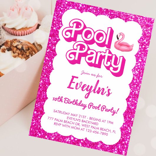Malibu Roze Pop Poolparty Uitnodiging