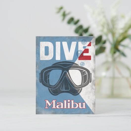 Malibu  scuba duikmasker briefkaart (Staand voorkant)