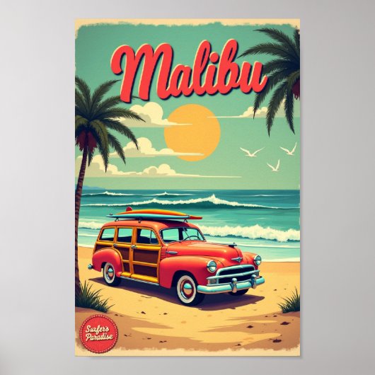 Malibu – Surfer's Paradise Retro Poster (Voorkant)