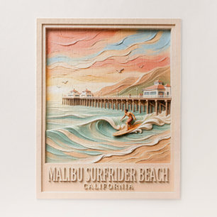 Malibu Surfrider Beach Surfen 3D Textuur Vintage Legpuzzel