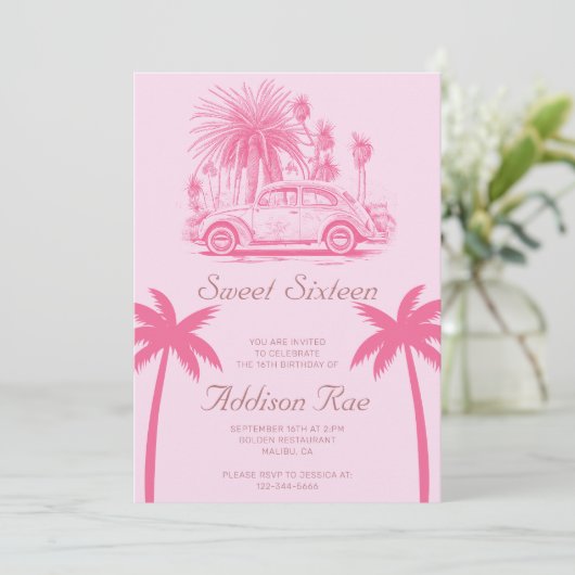 Malibu Sweet Zestien Verjaardagsfeestje Kaart (Staand voorkant)