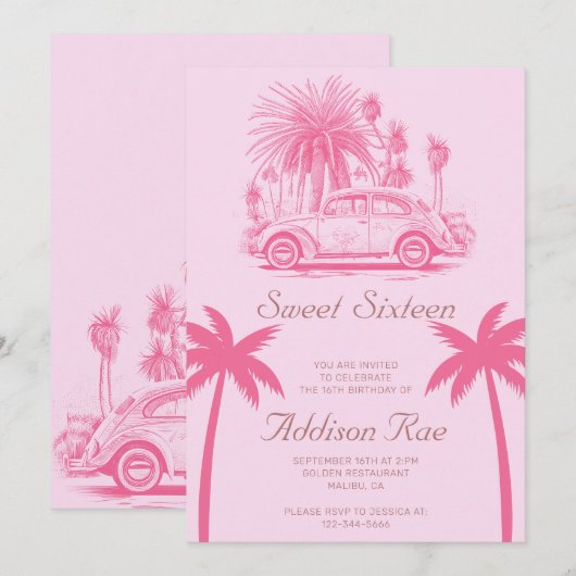 Malibu Sweet Zestien Verjaardagsfeestje Kaart (Voorkant / Achterkant)