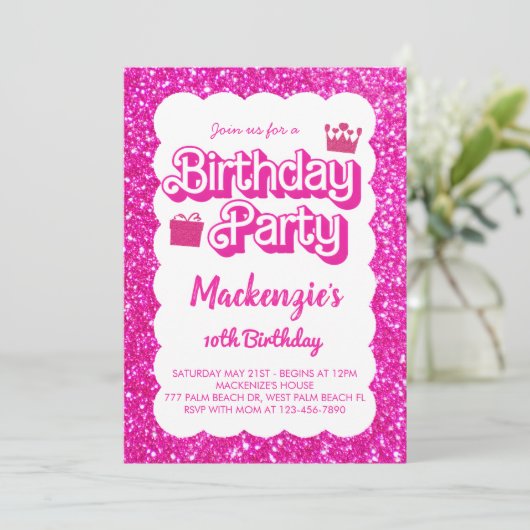 Malibu thema roze pop verjaardag kaart (Staand voorkant)