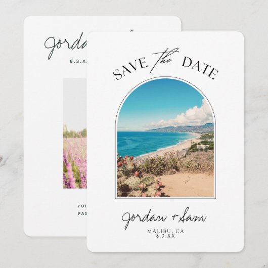 Malibu Wedding Coastline Save the Date Kaart (Voorkant / Achterkant)