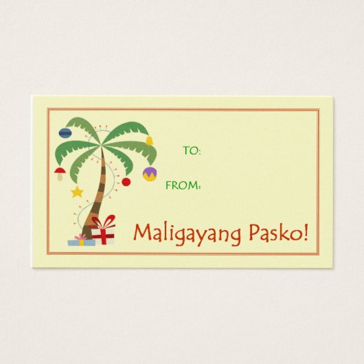 Maligayang Pasko Cadeau Label - Kerstpalmboom Visitekaartjes (Voorkant)