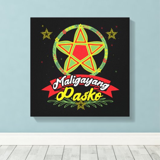 Maligayang Pasko Filipino KerstFilipijnen Canvas Afdruk (Insitu (Houten vloer))
