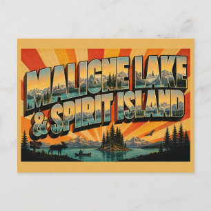 Maligne Lake en Spirit Island AB Vintage Reis A Briefkaart