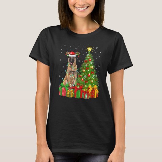 Malinois Dog Lighting Xmas - Santa Hat Malinois T-shirt (Voorkant)