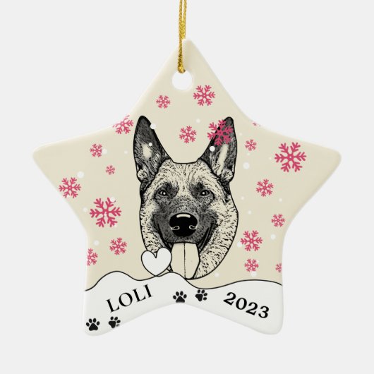 Malinois Hond Gepersonaliseerde Hand Drawing Keramisch Ornament (Voorkant)