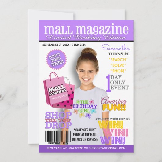 Mall Scavenger Hunt Birthday Party Invitation Kaart (Voorkant)