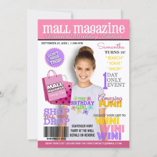 Mall Scavenger Hunt Birthday Party Invitation Kaart