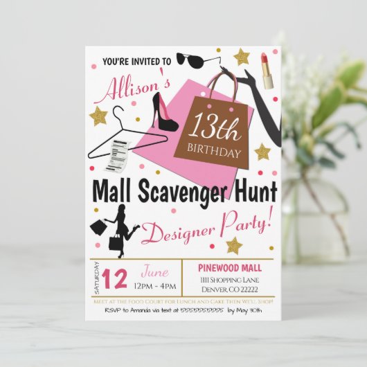 Mall Scavenger Hunt Party Kaart (Staand voorkant)