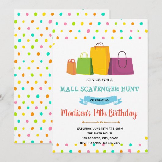 Mall Shopping Scavenger Hunt uitnodiging (Voorkant / Achterkant)