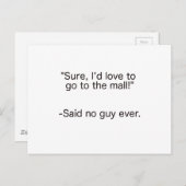 Mall zei: "Geen man ooit Black Blue Red" Briefkaart (Voorkant / Achterkant)