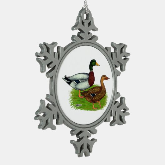Mallard Drake en Duck Tin Sneeuwvlok Ornament (Links)