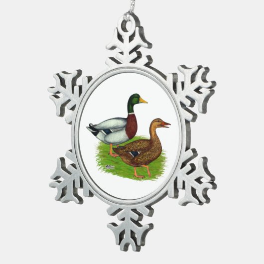 Mallard Drake en Duck Tin Sneeuwvlok Ornament (Rechts)