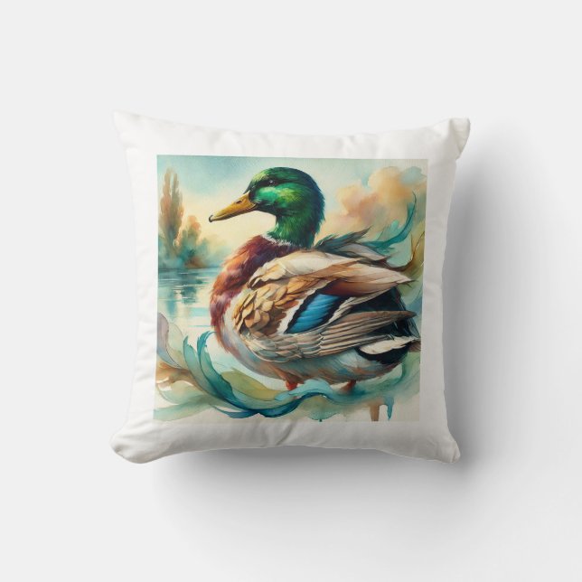 Mallard Duck 241024AREF138 - Watercolor Kussen (Voorkant)