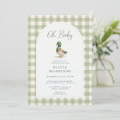 Mallard Duck All in One Gingham Baby Shower Kaart (Staand voorkant)