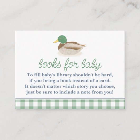 Mallard Duck Baby shower Breng Boek voor Baby Kaar Informatiekaartje (Voorkant)