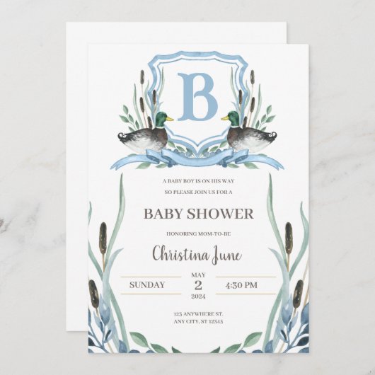 Mallard Duck Baby shower Invitation Kaart (Voorkant / Achterkant)